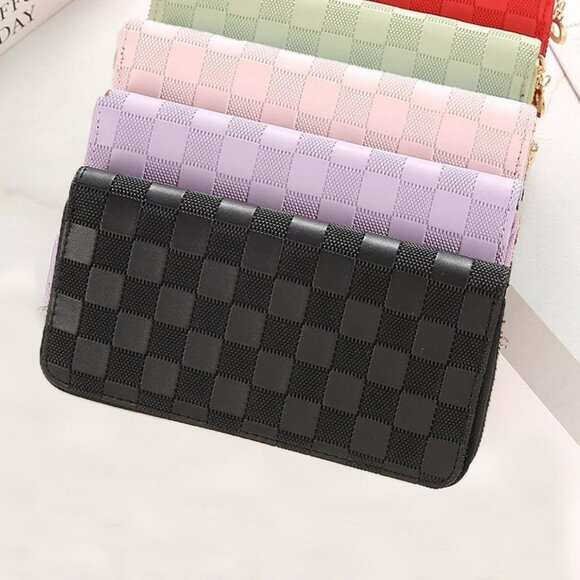 Trendy Vegan Leather Checkered Pattern Zipper Wallet by Zenana - Picture 14 of 16